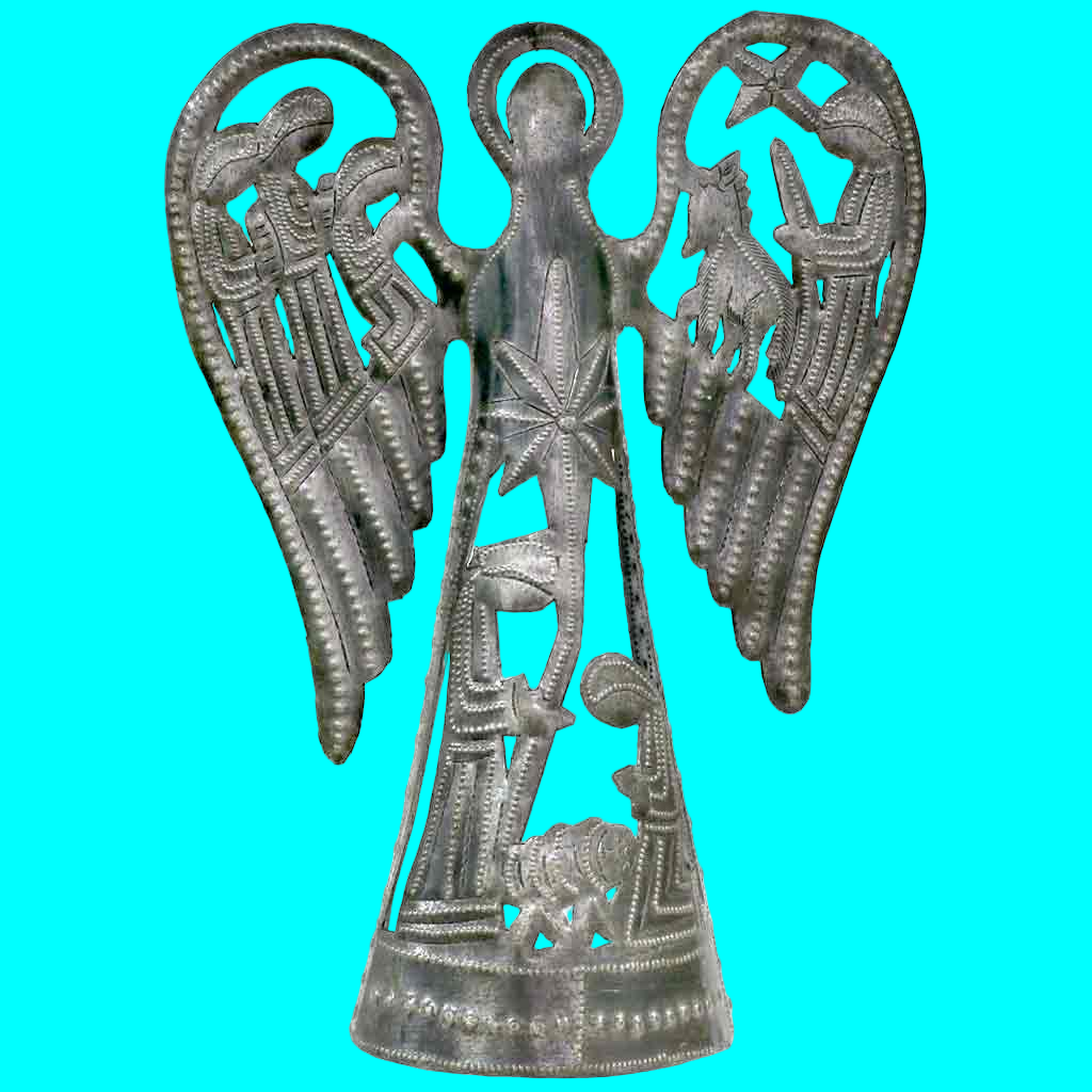 Metal Angel with Nativity Scene (12 inch) - Tree Topper - Croix des Bouquets