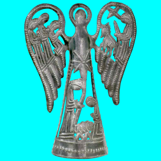 Metal Angel with Nativity Scene (12 inch) - Tree Topper - Croix des Bouquets