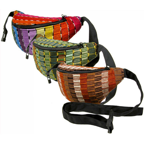 Small Panel Weave Fanny Bag-Waist Pack-Adjustable-Green Tones, Earth Tones, or Rainbow