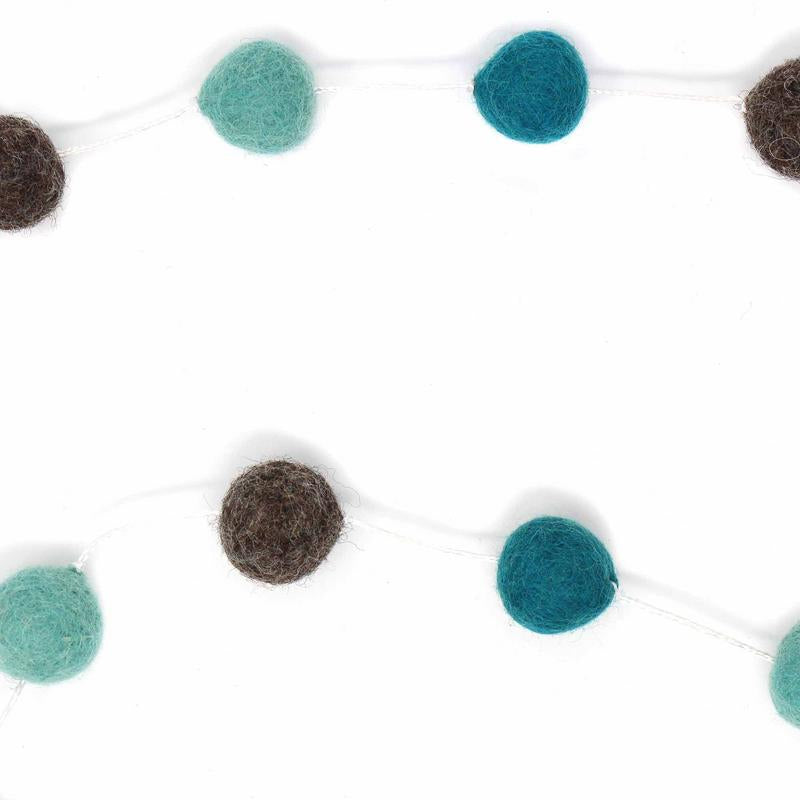 Pom-Pom Garland- Hand Crafted Felt from Nepal: Grey/Blue