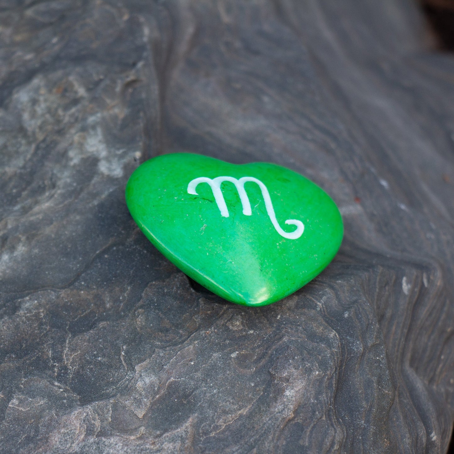 Zodiac Soapstone Hearts: SCORPIO-Hand-Carved and Hand-Painted-5PC Set-Green
