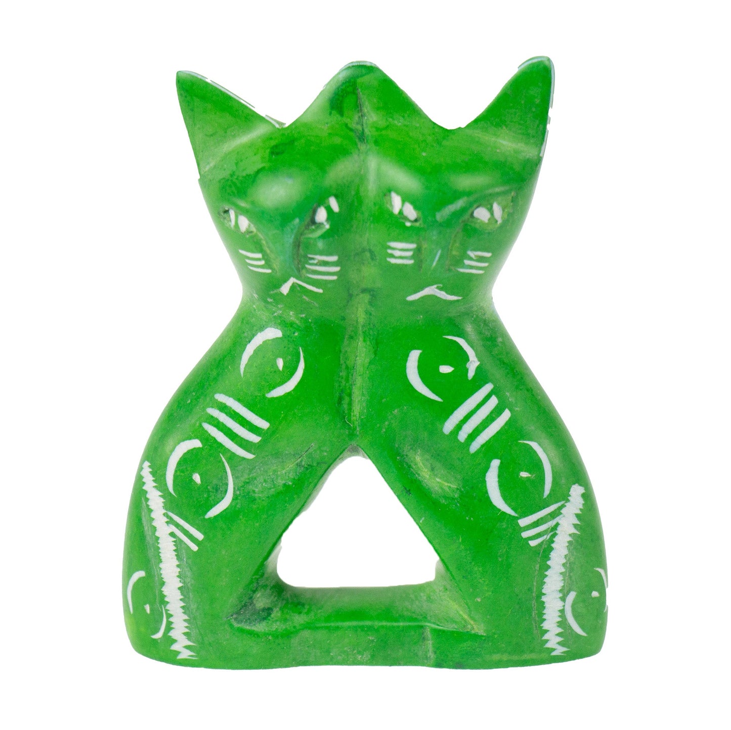 Handmade South African Kisii Soapstone Twin Cats - Green- 4"