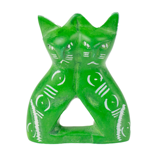 Handmade South African Kisii Soapstone Twin Cats - Green- 4"