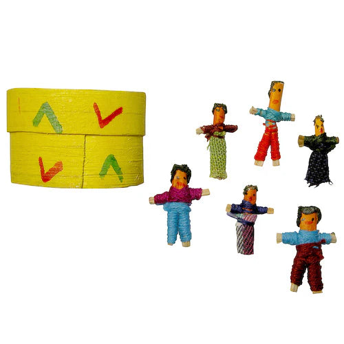 Handmade Set of Small Worry Dolls in a Box- 6 PC