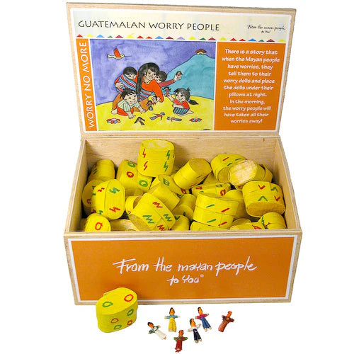 Handmade Set of Small Worry Dolls in a Box- 6 PC