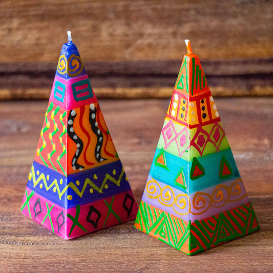 Set of 2 Hand-painted Pyramid Candles -South African Shahida Design - Fair Trade