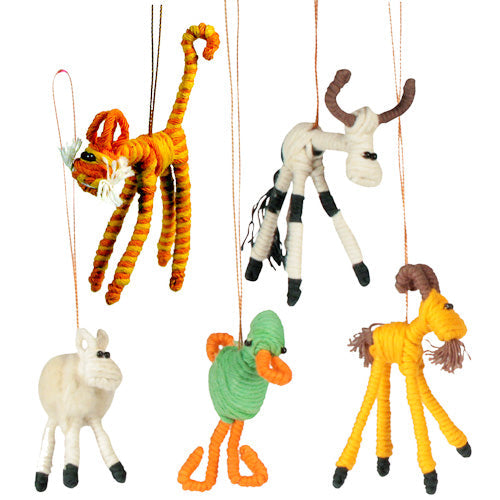 Recycled Cotton & Wire Ornaments-Farm Animal Holiday Ornaments-Fair Trade-Colombia
