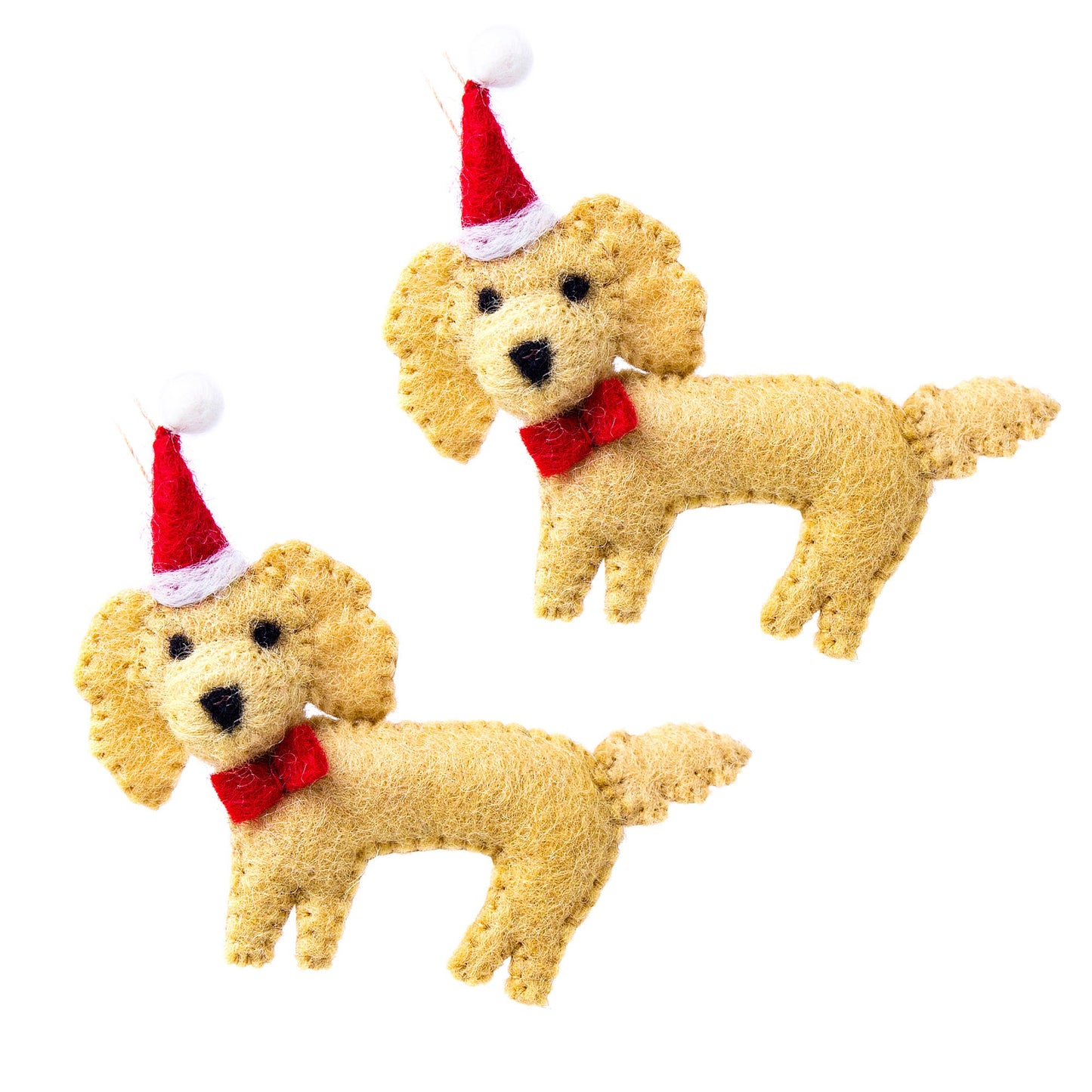 Handmade Felt Ornaments-Labradoodle Santa - Set of 2