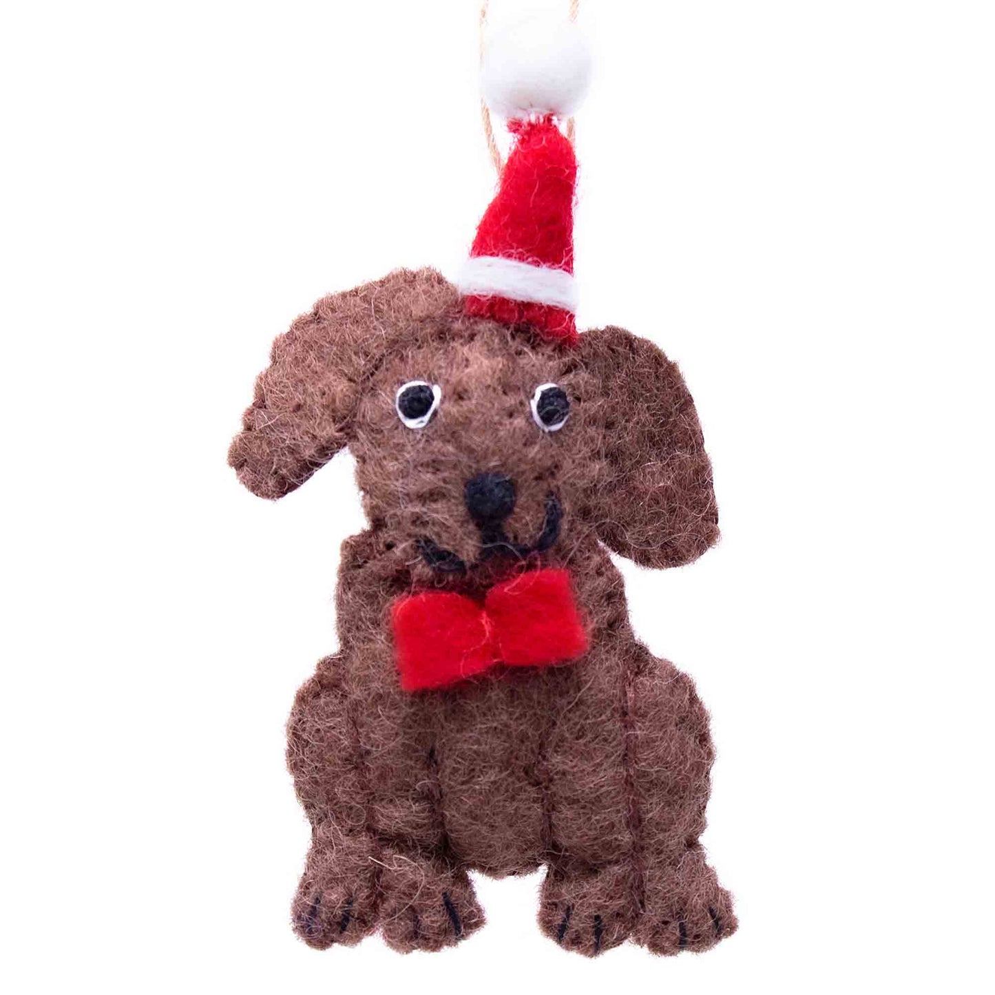 Chocolate Labrador Santa Handmade Felt Ornaments, Set of 2