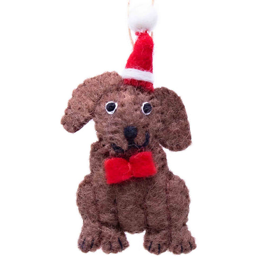 Chocolate Labrador Santa Handmade Felt Ornaments, Set of 2
