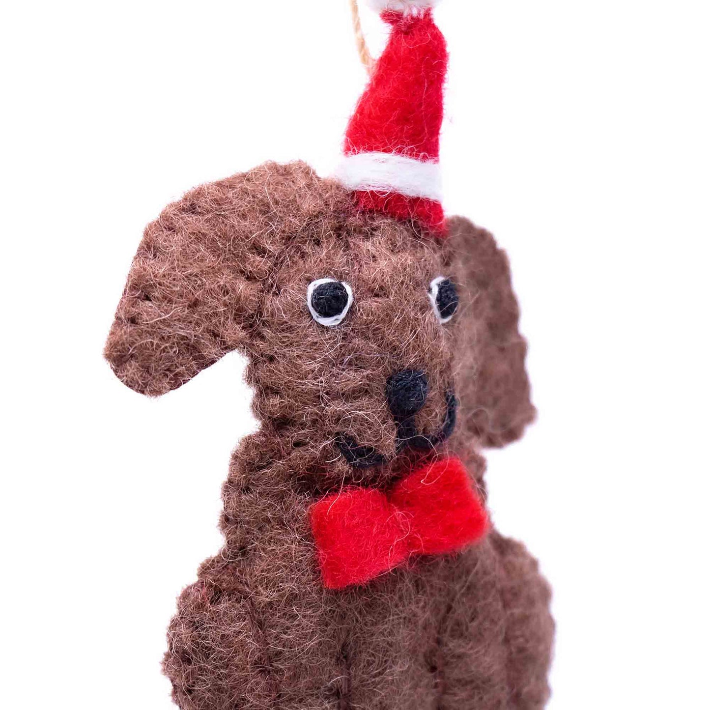 Chocolate Labrador Santa Handmade Felt Ornaments, Set of 2