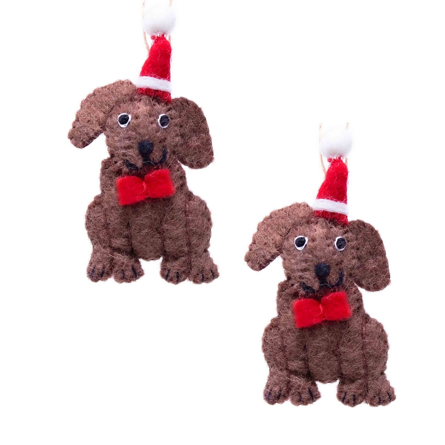 Chocolate Labrador Santa Handmade Felt Ornaments, Set of 2