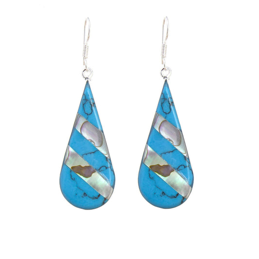 Abalone & Turquoise Striped  Silver Teardrop Earrings