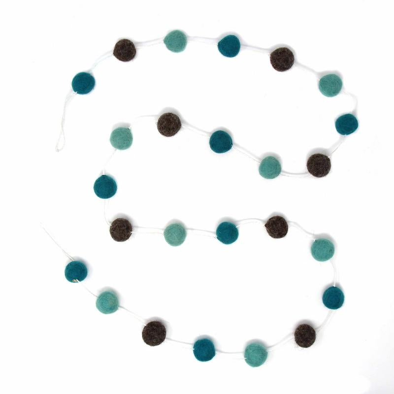 Pom-Pom Garland- Hand Crafted Felt from Nepal: Grey/Blue