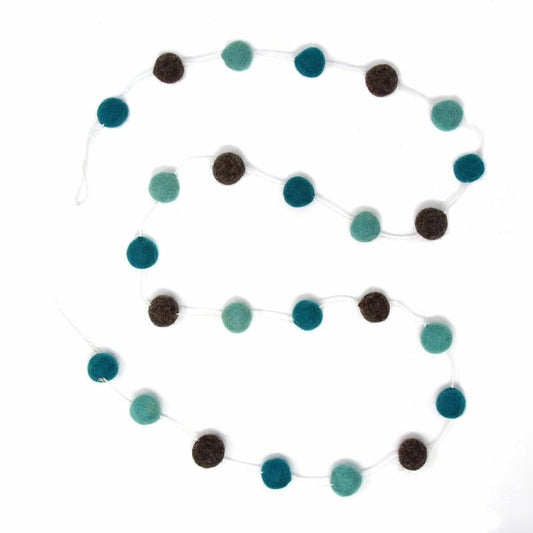 Pom-Pom Garland- Hand Crafted Felt from Nepal: Grey/Blue