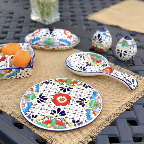 Handmade Pottery Butter Dish- Dots & Flowers by Encantada- Mexico- Fair Trade