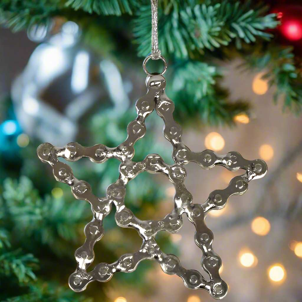 Recycled Bicycle Chain Star Ornament- Noah's Ark