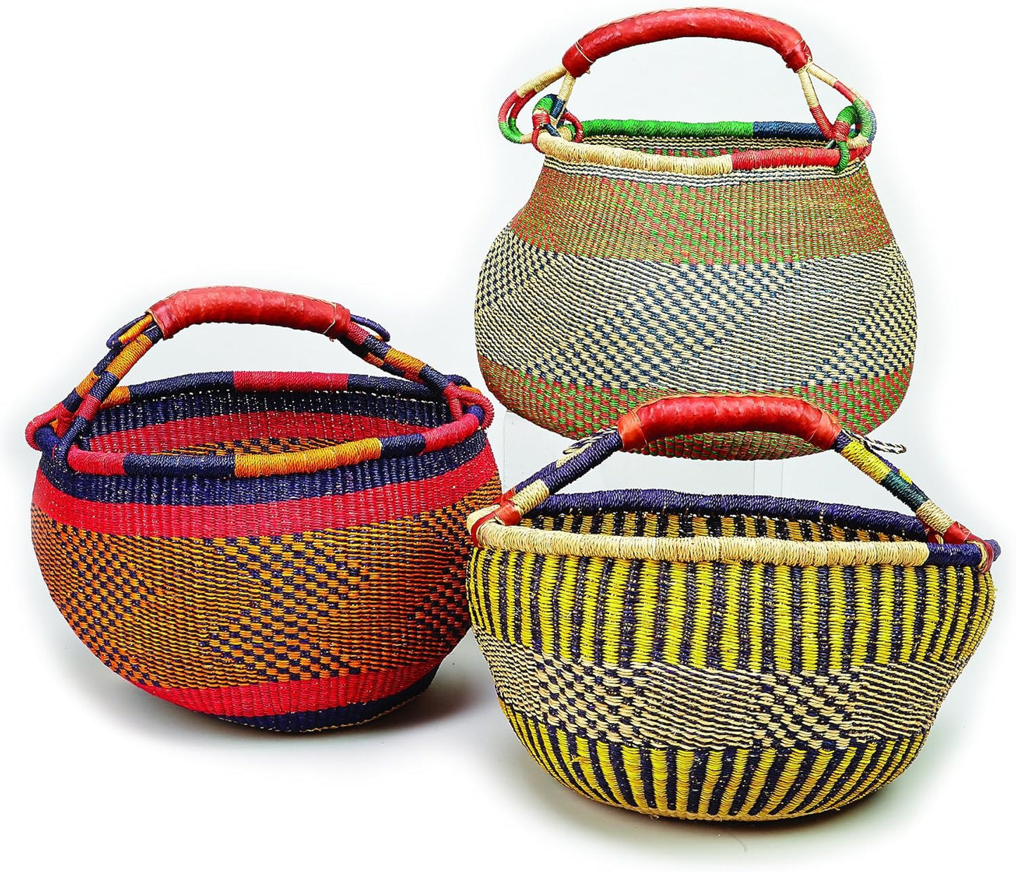 Bolga Pot Design Market Basket- Gambigo Basket- Mixed Colors -Fair Trade-Ghana