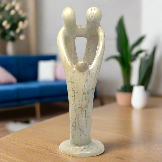 Natural Soapstone Family Sculpture - 2 Parents 1 Child - 10" Tall-Smolart