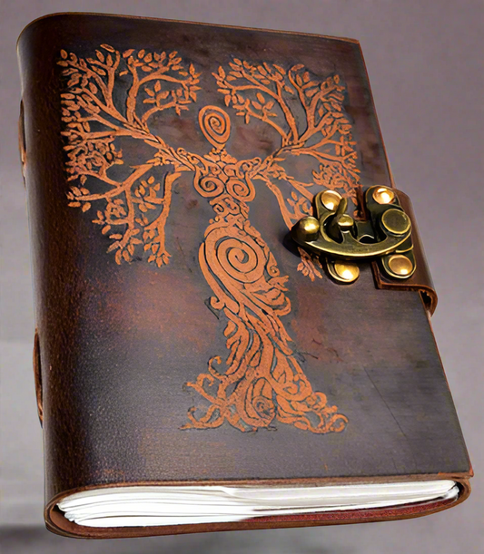 Tree Woman Embossed Leather Blank Journal w/ Metal Latch