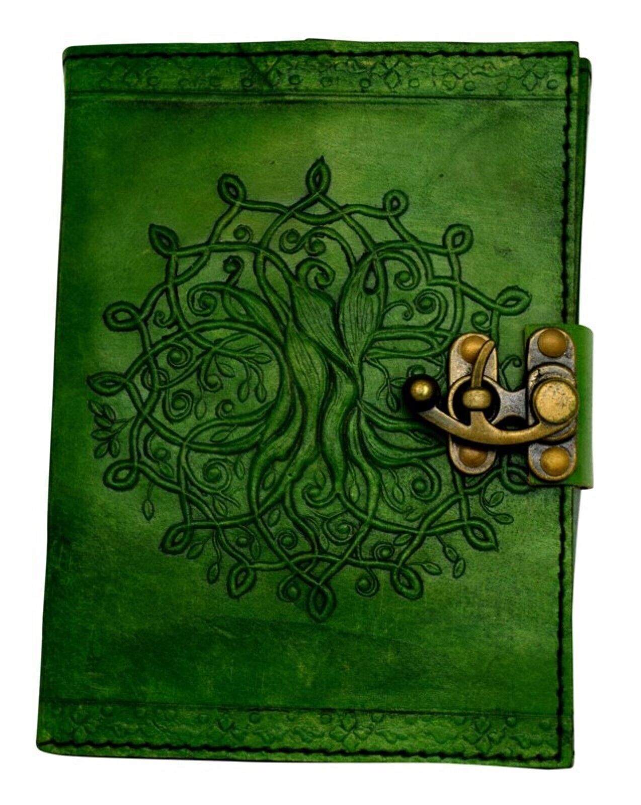 Diario de cuero Green Tree of Life con pestillo: 5" x 7"