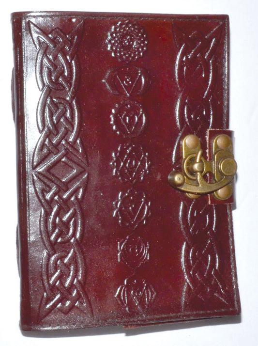 Embossed Chakra Leather Writing Book w/ Latch- Blank Pages