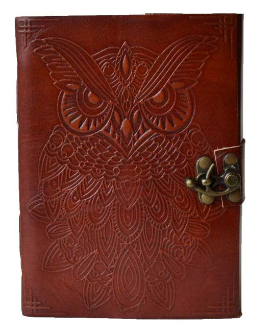 Embossed Owl Leather Book w/ Metal Latch- Blank Parchment Pages-5" x 7"