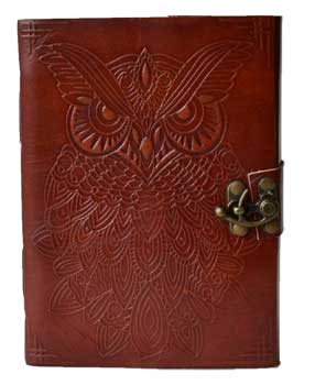 Embossed Owl Leather Book w/ Metal Latch- Blank Parchment Pages-5" x 7"