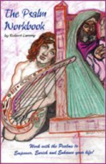 Cover of 'The Psalm Wordbook' with a person playing a harp, featuring text and decorative elements.