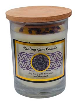 Vela de soja de piedra preciosa curativa- Lavanda y Amatista