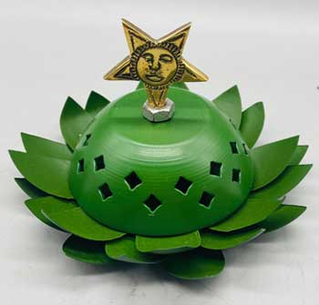 Lotus Flower & Star Tealight Luminary-Green- 3.5"