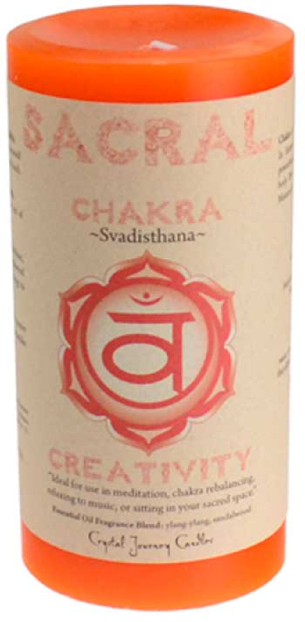 Candle with 'Sacral Chakra' and 'Creativity' text on a white background
