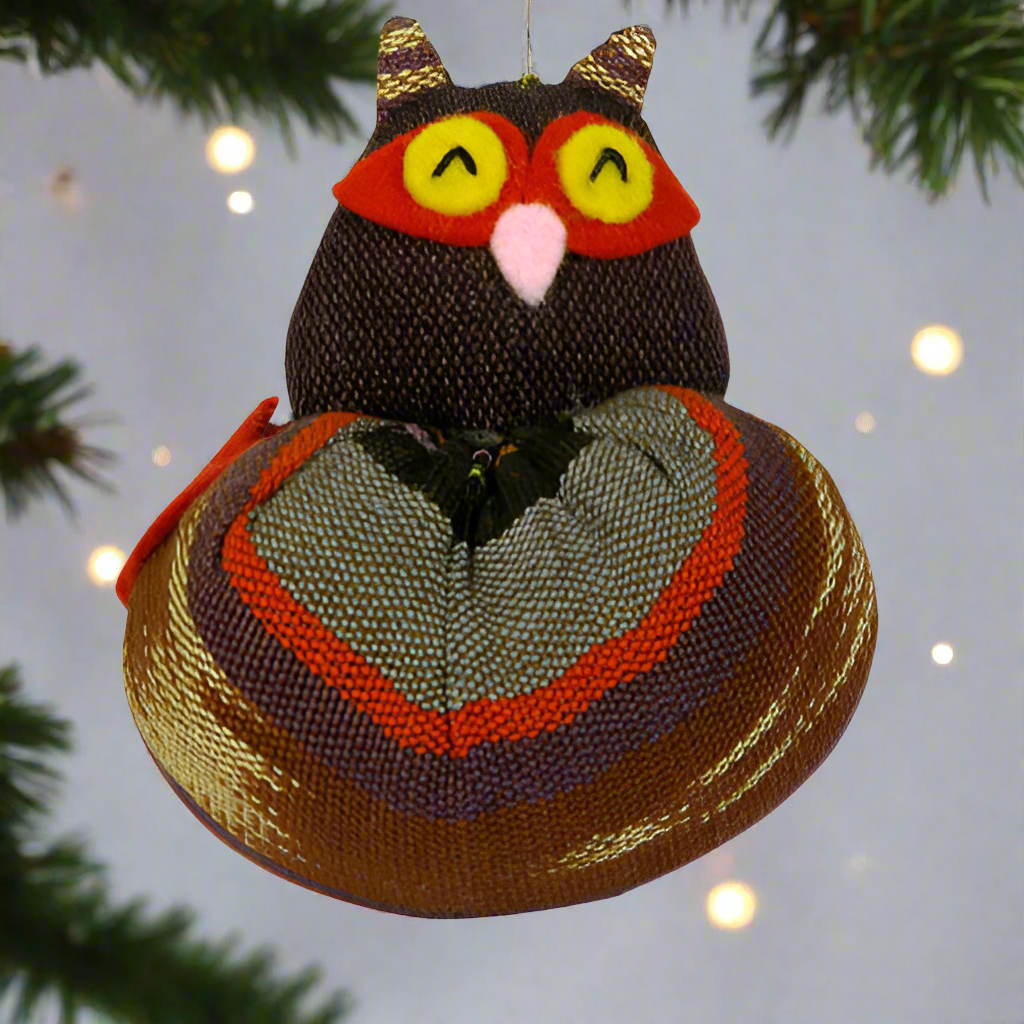 Handmade Plush Owl Ornament -Recycled Cotton-Fair Trade-Guatemala