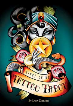 Tattoo Tarot book cover with a stylized face, star, and snake on a dark background