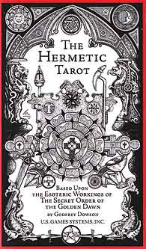 Cover of 'The Hermetic Tarot' with intricate design and text.