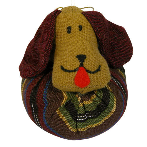 handmade plush dog decorative ornament made by fair trade artists in Guatemala