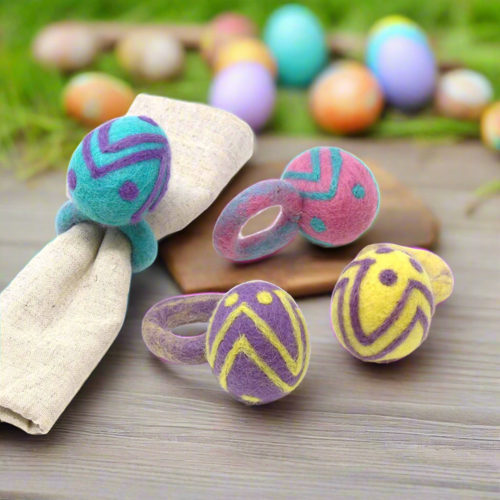 Easter Egg Napkin Rings- Set of Four Colors -Hand-Felted by Global Groove