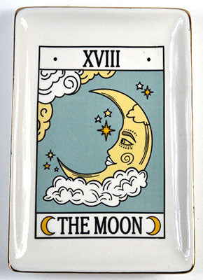 white ceramic tarot card dish, The Moon card with Crescent Moon