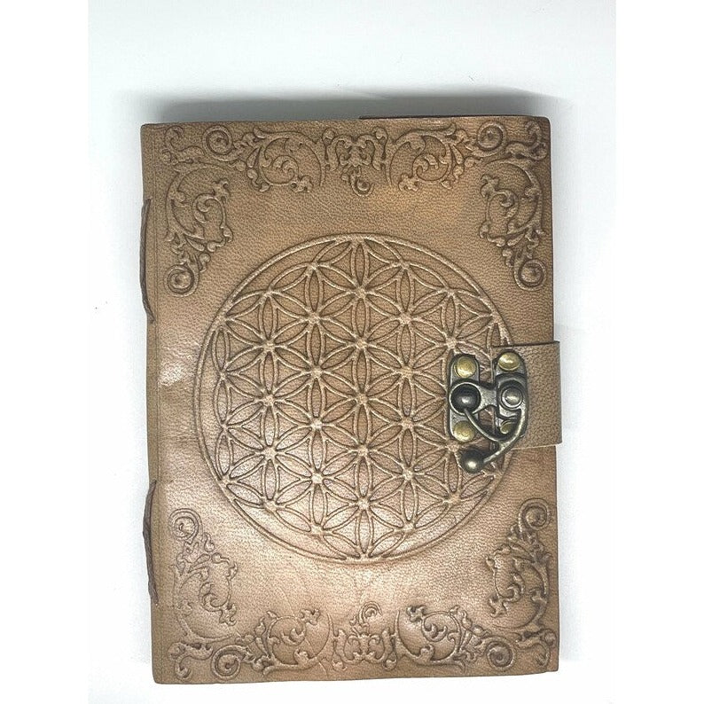 5" x 7" Flower of Life Embossed Leather Notebook w/ latch