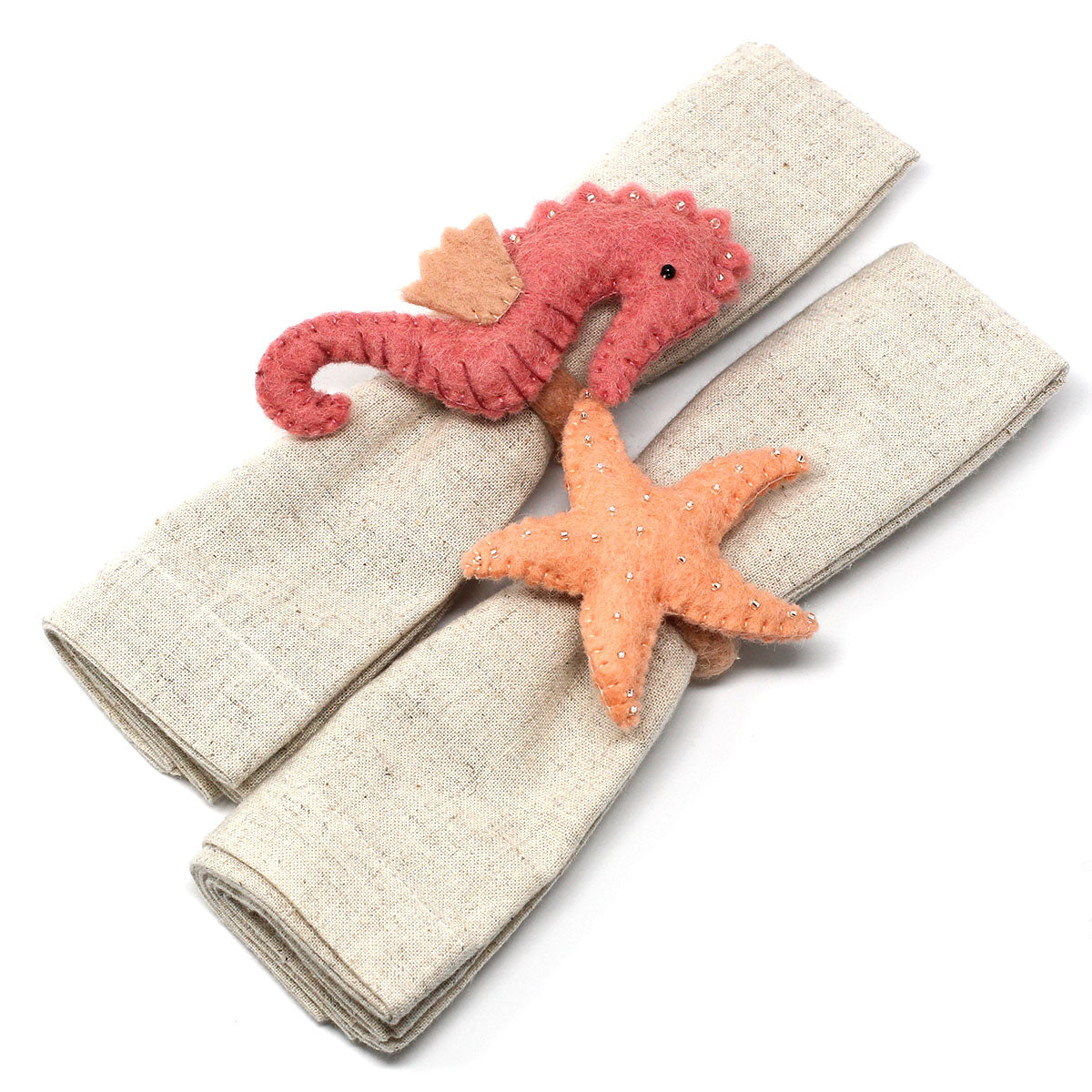 Hand-felted Seashore Napkin Rings- Set of Four Sea Creature Designs - Global Groove
