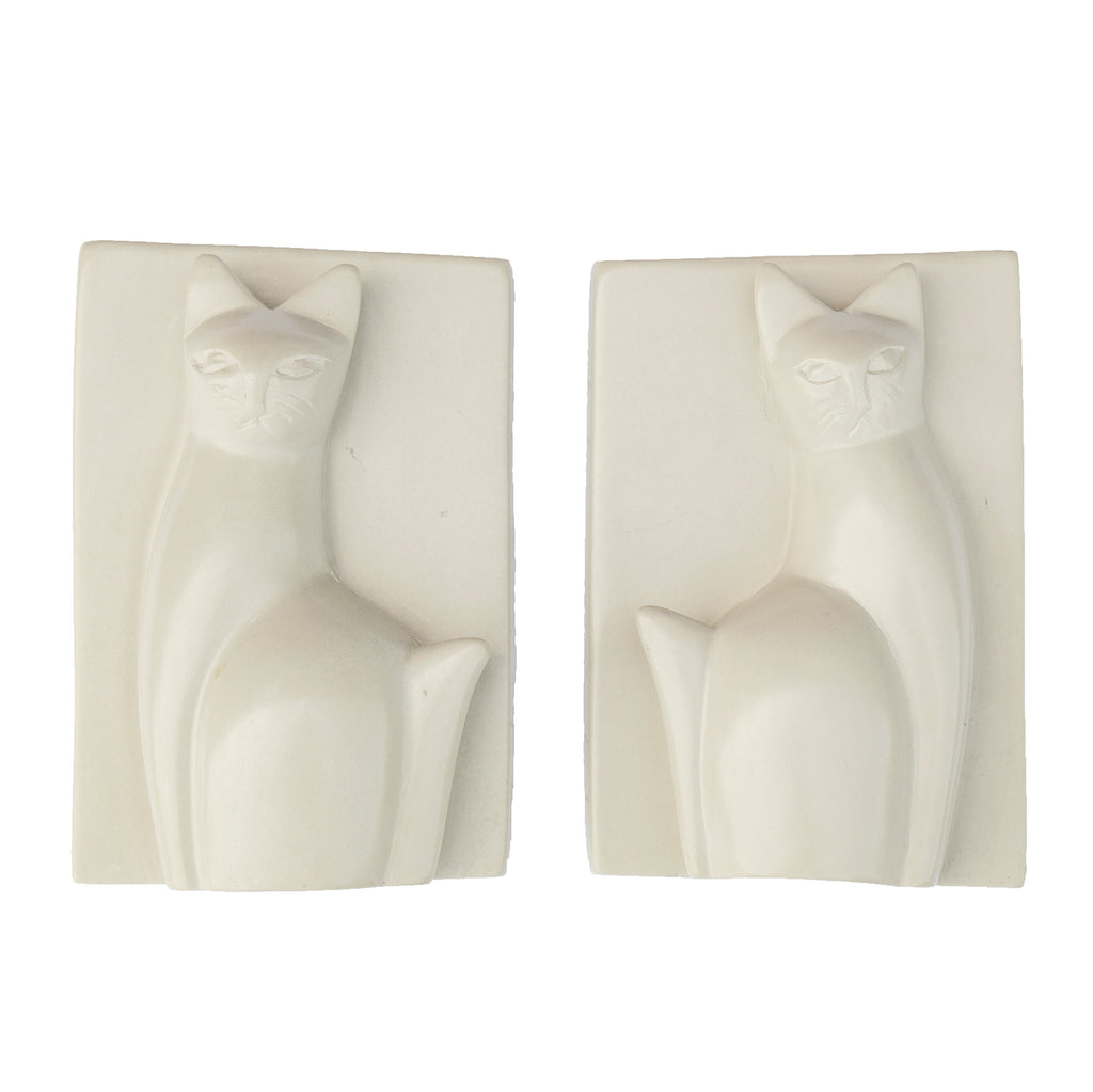 white soapstone cat bookends hand-carved in Kenya and fair trade imported.