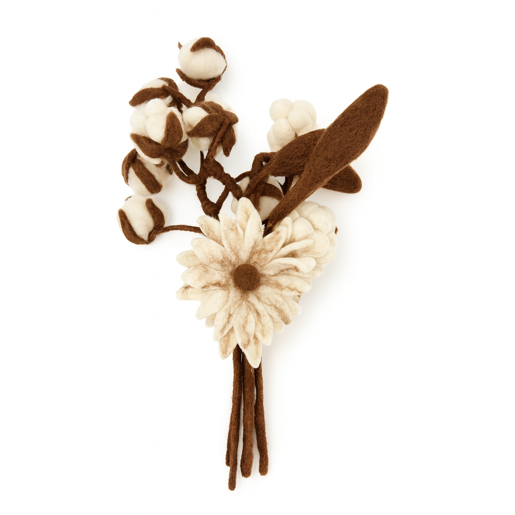 Handmade Felt All-Season Floral Bouquet-Neutral Colors-Fair Trade