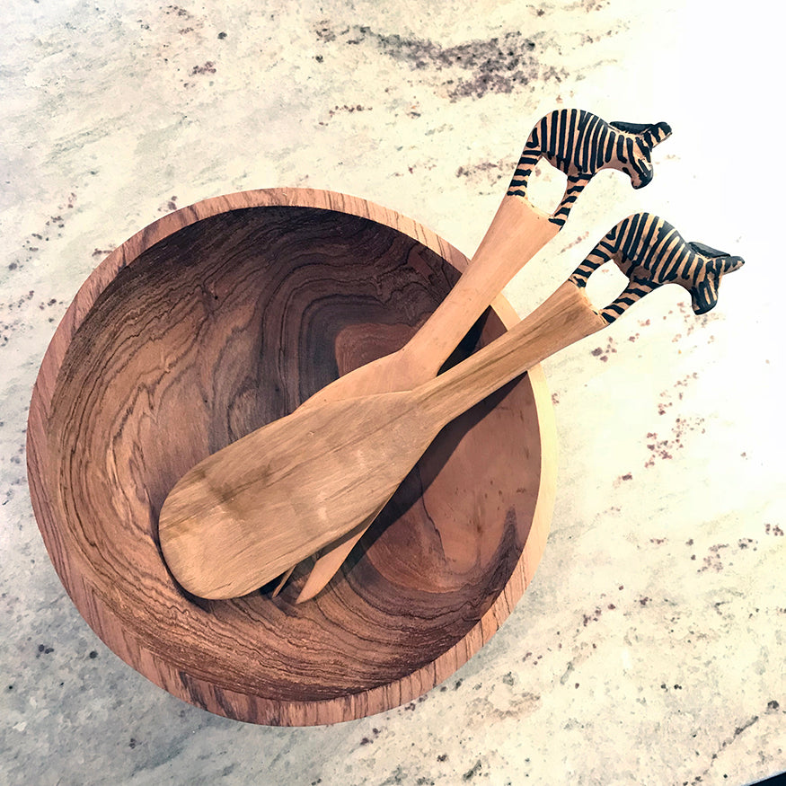 Hand-Carved Zebra Salad Tongs - Jedando Handicrafts
