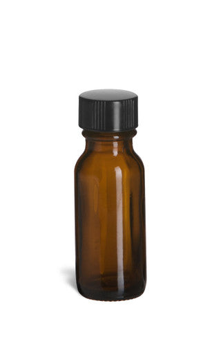 Apothecary Amber Glass Bottle w/ Screw Top Black Lid- 1/2 oz or 1oz Vol.