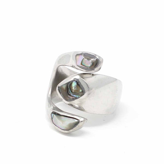 Anillo envolvente de plata de alpaca y abulón - Talla 8