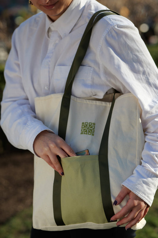 Liyana Fabric Market Tote -Cream/Green -Fair Trade