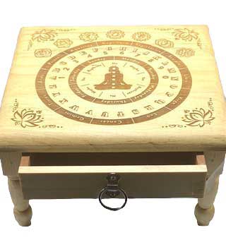 Wood Pendulum Altar Table- 12" x 12" Square-Laser Engraved Dowsing Table w/ Drawer