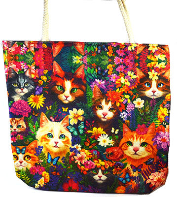 Cats and Flowers Canvas Tote Bag-17" x 17"