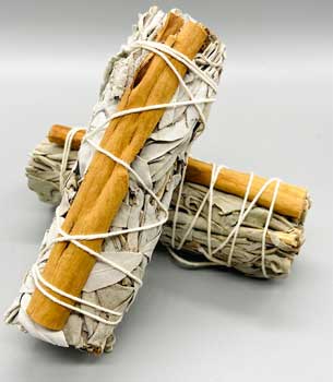 Bundled White Sage & Cinnamon Smudge Stick-4"