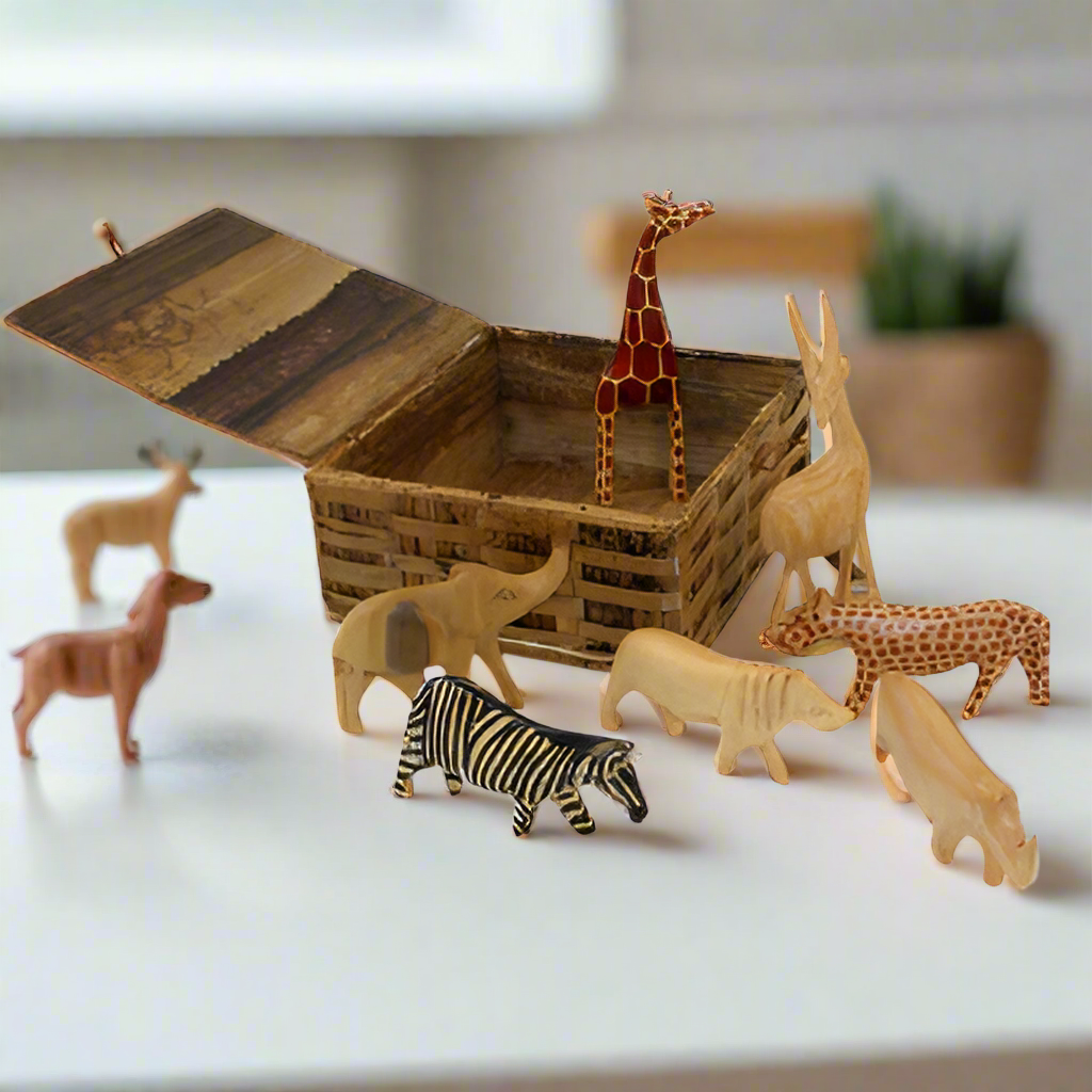 Hand-carved Miniature Wood Safari Animals- Set of 7 -Muhugu Wood-Fair Trade